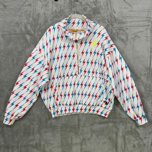AVIATOR NATION SIZE M HALF ZIP SWEATSHIRT WHITE ALL OVER BOLT PRINT LOGO NWOT